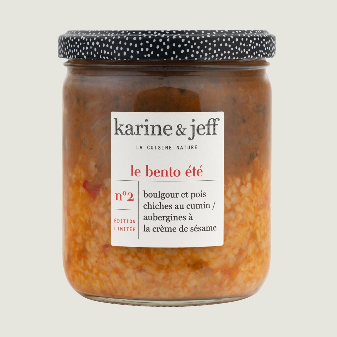Bulgur en kikkererwten met komijn / aubergines met sesamcrème