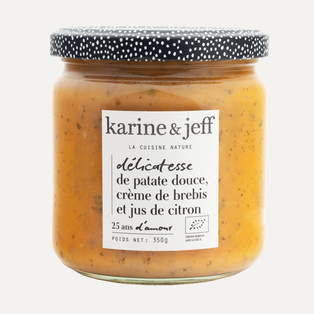Délicatesse van zoete aardappel, schapenroom en citroensap