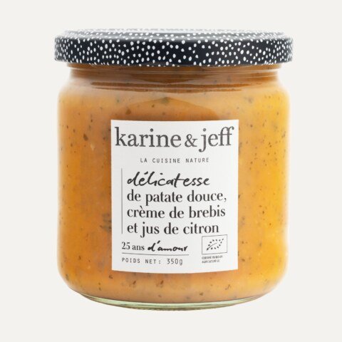 Délicatesse van zoete aardappel, schapenroom en citroensap