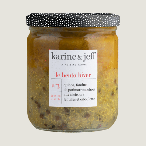 Quinoa, fondue van rode kuri-pompoen, kool met abrikozen / linzen en bieslook