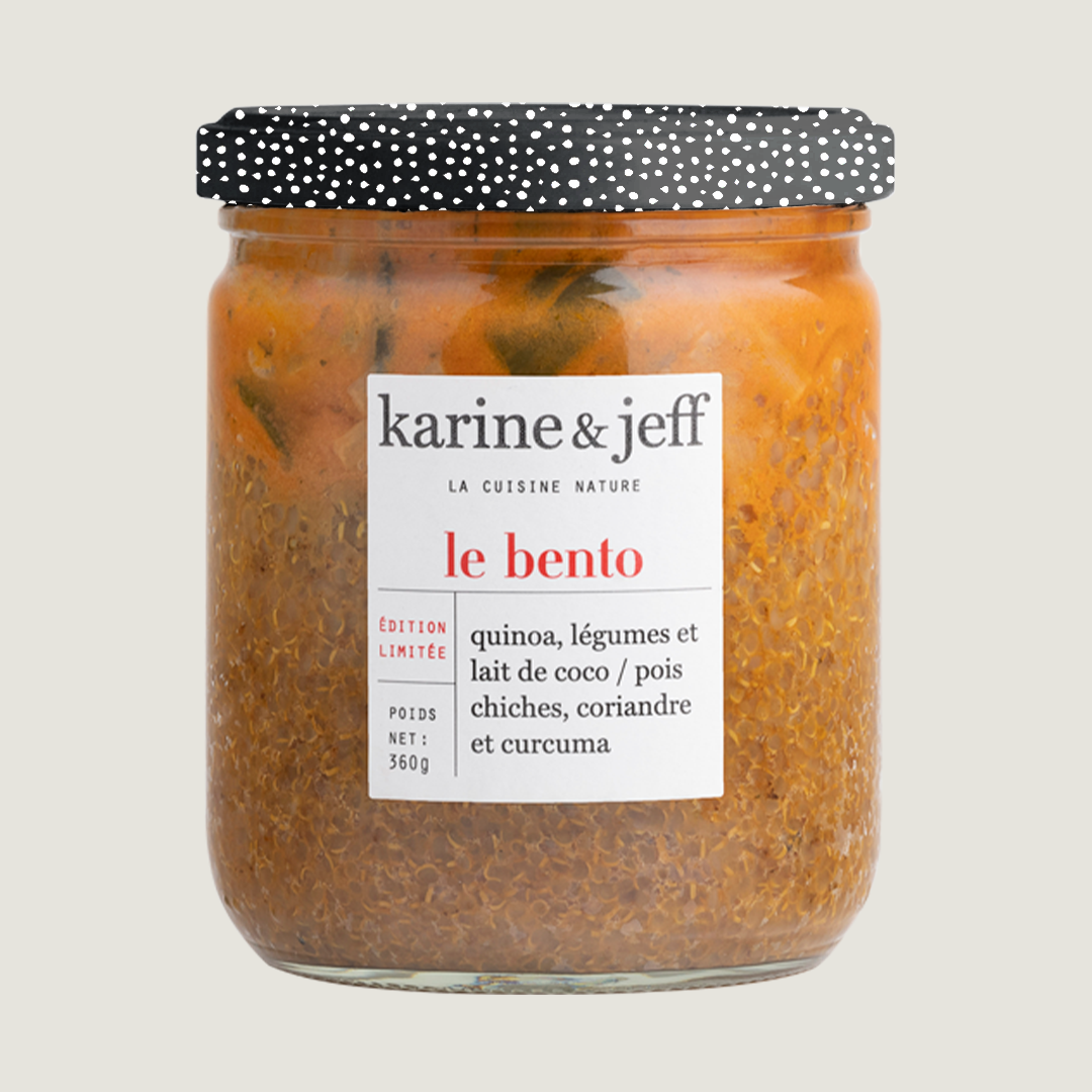 Quinoa, groenten en kokosmelk / kikkererwten, koriander en kurkuma